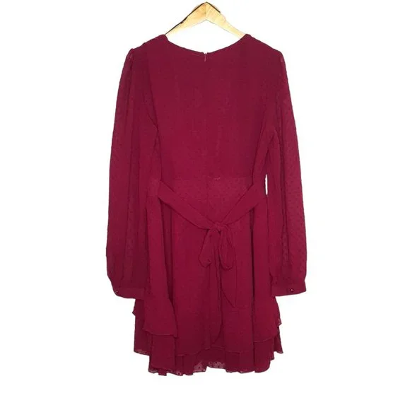 Showpo Size 20 Maroon Red Wine Long Sleeve Frill Cocktail Dress - Picture 2 of 2